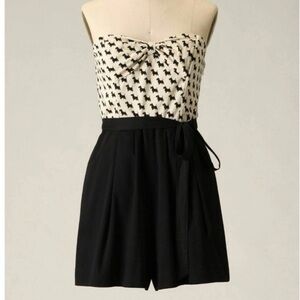 Anthropologie Maeve Romper Scottie Dog Black & Cream Strapless women’s size 2